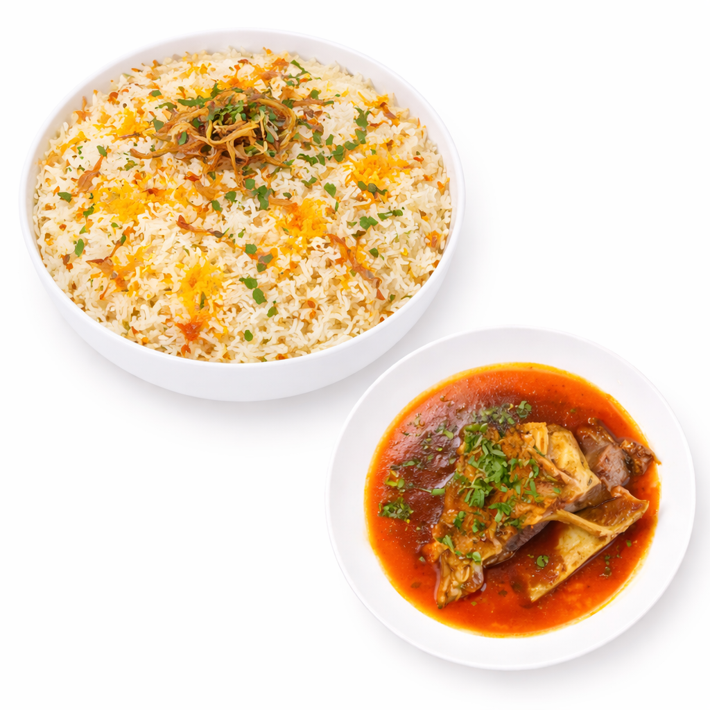 إيدام لحم مع أرز أبيض
